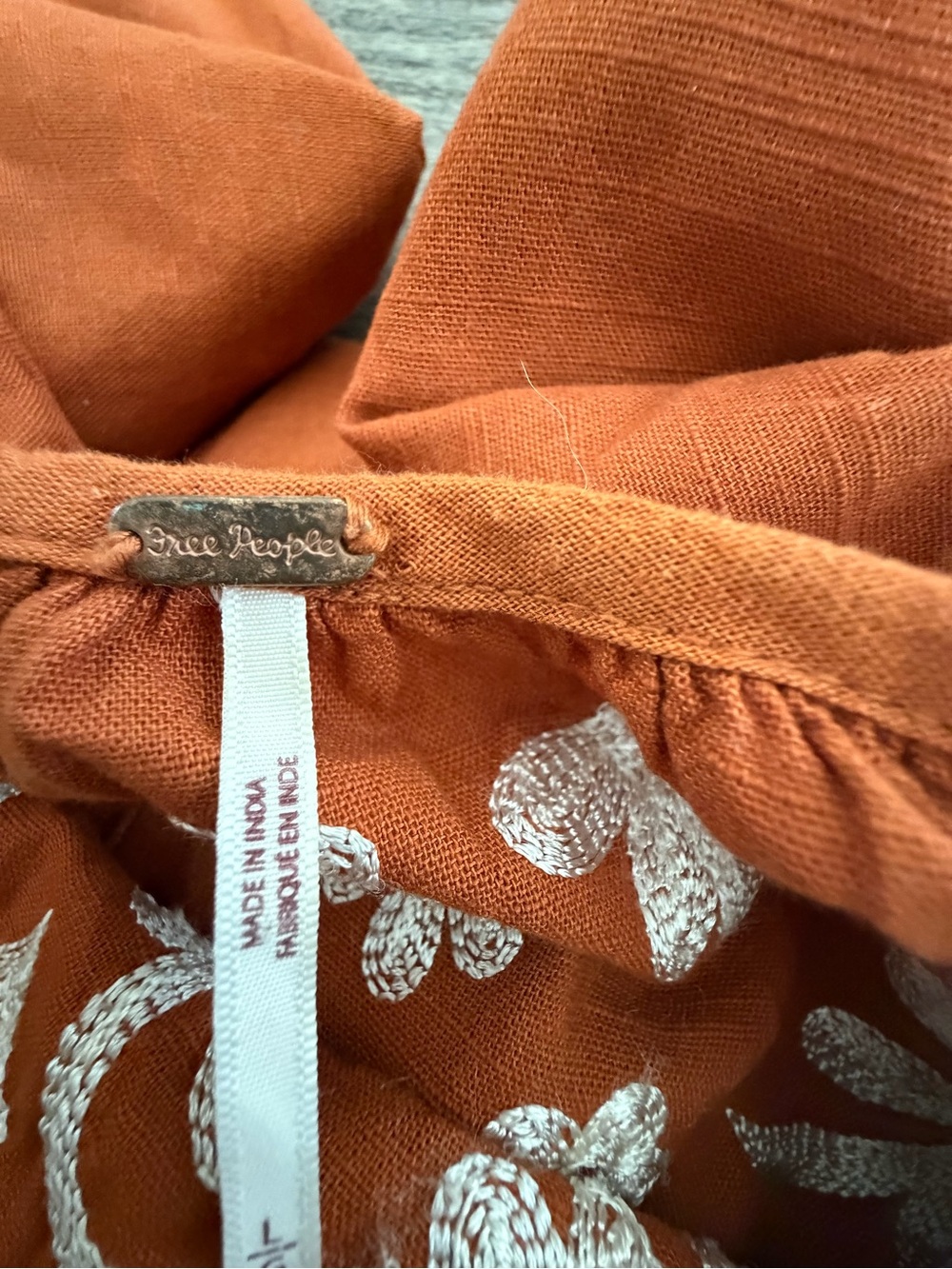 Free People Rust Mini Dress with Cream Embroidery - Picture 9 of 9